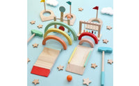 100 Pieces Nordic Design Wooden Rainbow Arch Set Colorful Rainbow Stacker Polished Edges Wooden Mini Golf Toy Educational for Preschool