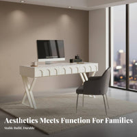 Light Luxury Aesthetic nimbusShaped Desk with Drawers Rounded Corners Study Station Minimalist work design Surface for Students, Girls, Home Office Users, Bedroom, Dorm Room