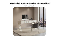 Light Luxury Aesthetic nimbusShaped Desk with Drawers Rounded Corners Study Station Minimalist work design Surface for Students, Girls, Home Office Users, Bedroom, Dorm Room