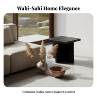 Wabi-Sabi aesthetic Square Mortise and Tenon Table Minimalist Design Sofa-Side Table Sturdy Construction Nightstand Wood Grain Finish for Apartment Dwellers, Homeowners, Students, Living Room, Balcony, Bedroom, Office