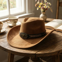 Cowboy Hat with Bull Emblem Classic Suede Cowboy Hat Soft Costume for Cowboys, Festivals, Horseback Riding