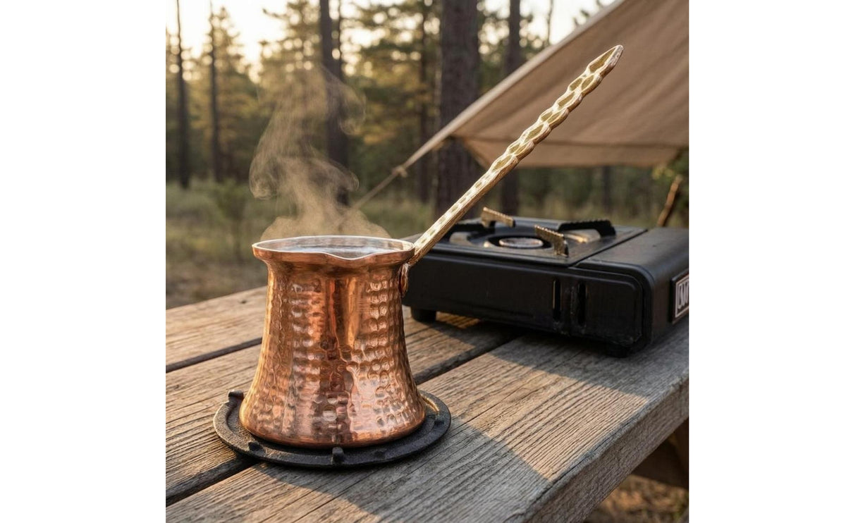Handmade Hammered Copper Cezve Silver-Colored Interior Copper Cezve Long Handle Turkish Coffee Pot Compact for Tea Brewing, Milk Heating
