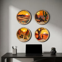 4 Pieces Wooden Hanging Decorations Round Circular Wooden Plaques Backed Wood Wall Decor for Living Room, Bedroom, Entryway