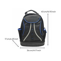 Large Capacity Electrician Tool Bag Wear-Resistant Heavy Duty Tool Backpack Wide Mouth Opening Multi-Pocket Work Backpack Waterproof for Electricians, Technicians, Maintenance Workers, Construction, Job Site, Home Repair