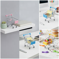 Metal Mini Shopping Cart Rolling Miniature Shopping Trolley Compact Basket Pretend Play for Collectors, Dollhouse