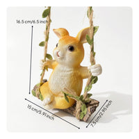 Outdoor Hanging Rabbit Ornament Easy to Hang Rabbit on Swing Resin Bunny Swing Statue Hand-Painted for Homeowners