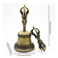 Tibetan Ritual Bell Set Buddhist Hand Bell with Vajra Handmade Vajra for Buddhists, Altar