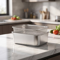 2 Pieces Food Storage Container with Drain Basket Brushed Stainless Steel Container with Colander Rust-Resistant