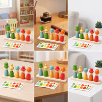 Wooden Matching Toy with Peg Dolls Sensory Toy with Picture Cards Creative Wooden Peg Dolls for Classroom