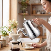 Gooseneck Tea Kettle with Lid Broad-Mouth Stainless Steel Pour Over Coffee Teapot with Strainer Stovetop for Kitchen