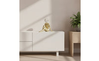 Abstract Figurine with Glass Head Sculptural Seated Figurine Ribbed Statue for TV Cabinet