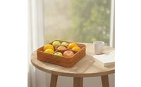 Handwoven Woven Fruit Basket with Lid Rattan-Style Divided Basket with Lid Low-Height Woven Organizer with Cover Square for Dining Table, Kitchen, Living Room