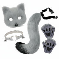 Paw Glove Face Covering Set Halloween Canine Tail Face Covering Set Cosplay Furry Animal Outfit Accessories for Women, Dress-up Party
