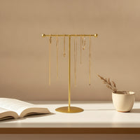 T-Shaped Jewelry Stand Tabletop Necklace Holder Bracelet Display Stand Gold-Tone Jewelry Display with Round Base Metal for Women