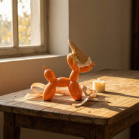 Glossy Balloon Dog with Ice Cream Cone Creative Balloon Dog Figurine Cute Desk Decor Adorable for Creatives, Office, Studio