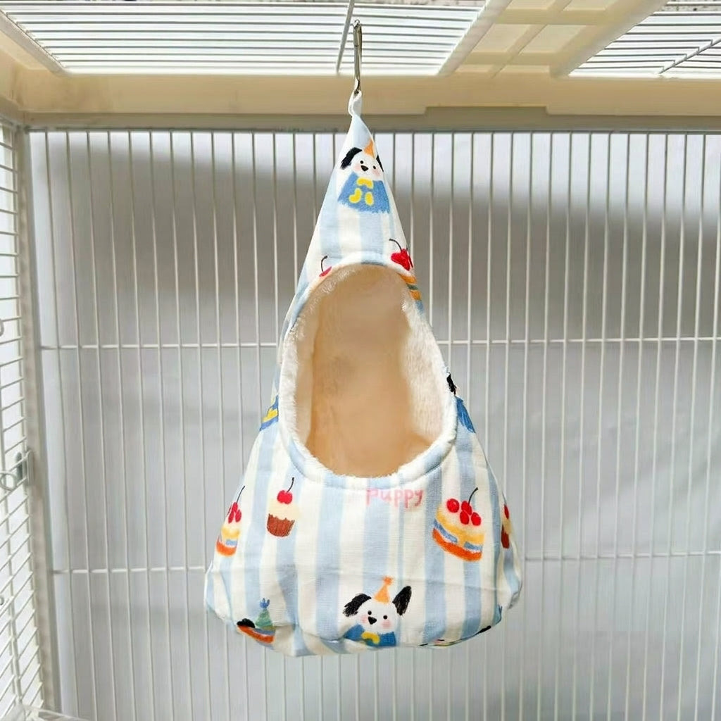 Linen Pet Hammock and Guinea Pig Bed, Triangular Guinea Pig Bed for Hamsters and Rats, Warm Fleece Lined Winter Swing with Hook Mounting