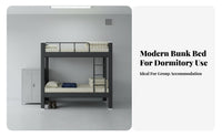 Steel Bunk Bed Raised Guardrail Dormitory Bunk Bed Built-in Ladder Bedroom Furniture for Students, Workers, Dorm Room, Hostel, Apartment