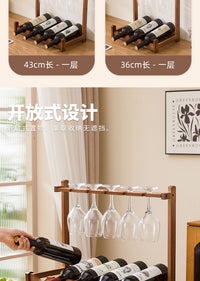 Wooden Wine Rack, Bamboo, Foldable, 4-Tier, Holds 10 Bottles, Hanging Wine Glass Rack, Display Stand