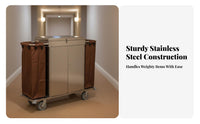 Hotel Textile Management Cart Lockable Doors Locking Housekeeping Trolley Dust-Resistant Lid Housekeeping Cart with Wheels for Janitors, Guest Rooms