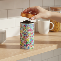 Enamel Ceramic Tea Caddy with Aluminum Alloy Lid, Small Portable Storage Jar for Tea, Powder, and Spices