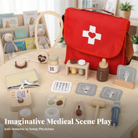 Printed Details   Pretend Doctor-Themed Play Collection Wooden Tones Doctor Play Set for Imitation Care Activities