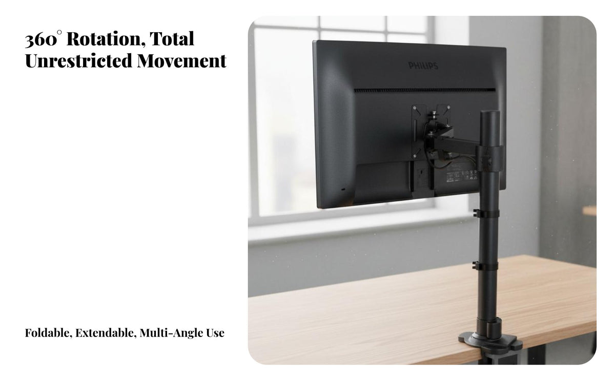 360-Degree Rotation Twin Monitor Desk Mount No-Drill Installation Twin Monitor Desk Arm Fully Adjustable Screen Stand Space Saving for Away Fromice Workers, Work from Home Professionals, Workstation, Gaming Setup, Study Room