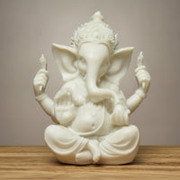Resin Ganesha Statue with Lotus Base Tabletop Ganesha Statue Sculpted Decor Decorative for Home Altar