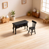 1/12 Dollhouse Desk and Chair Set 1:12 Scale Dollhouse Desk with Chair Three-Drawer for Collectors