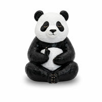 Resin Pandas Figurine Compact Desk Ornament Hand-Painted for Meditation Corner