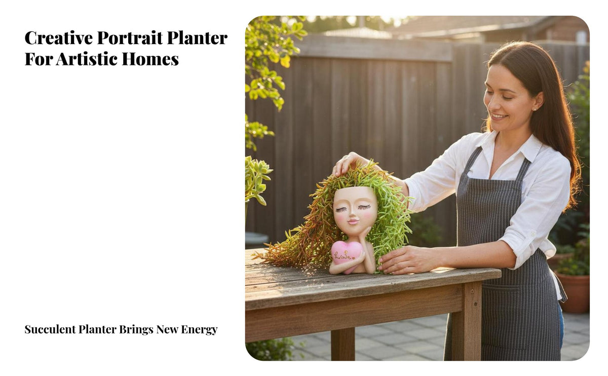 Resin Girl Holding Heart Vase Indoor Outdoor Use Girl Head Planter Creative Design Resin Head Planter for Gardeners, Women, Balcony, Desktop, Tabletop