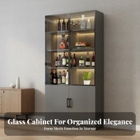 Glass Door Beverage Cabinet Dustproof Design Beverage Bar Cabinet Multi-Versatile Living Room Display Hutch for Homeowners, Home Entertainers, Kitchen