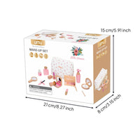 Kids Makeup Bag Set Pink and Tones Wooden Pretend Makeup Kit Smooth Edges Play Cosmetics Kit