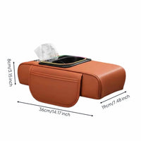 Multi-Functional Design Console Organizer with Cup Holder and Tissue Box Fast Charging Multifunctional Armrest Storage Box Anti-Slip Construction Armrest Pad with Tissue Holder Elbow Support for Daily Commute