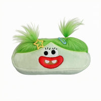 Faux Fabric Soft Pencil Case Embroidered Cartoon Pencil Case Oval Zipper Pen Bag Soft
