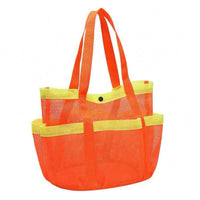 Side Pockets Mesh Tote Bag Snap Closure Mesh Beach Bag Long Handles Contrast Trim for Pool