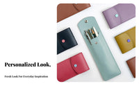 Leather Pen Case with Snap Solid Color Single Pen Sleeve Design Elastic Pencil Holder Strap for Students, Professionals, School, Office, Meetings