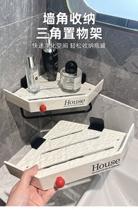 卫生间免打孔置物架厕所洗漱洗手台浴室用品壁挂墙角三角收纳架子 双层⭐带杆⭐