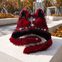 Faux Synthetic Pile Cat Ear Hat Gothic Hat with Ear Flaps Furry Warm for Cosplayers, Cosplay
