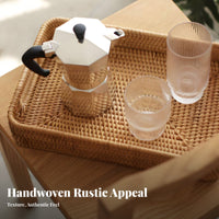 Rectangular Woven Tray with Handles Handmade for Living Room, Hosts, Cafe Owners