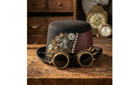Black Steampunk Hat with Goggles Metal Gear Decorations Steampunk Top Hat