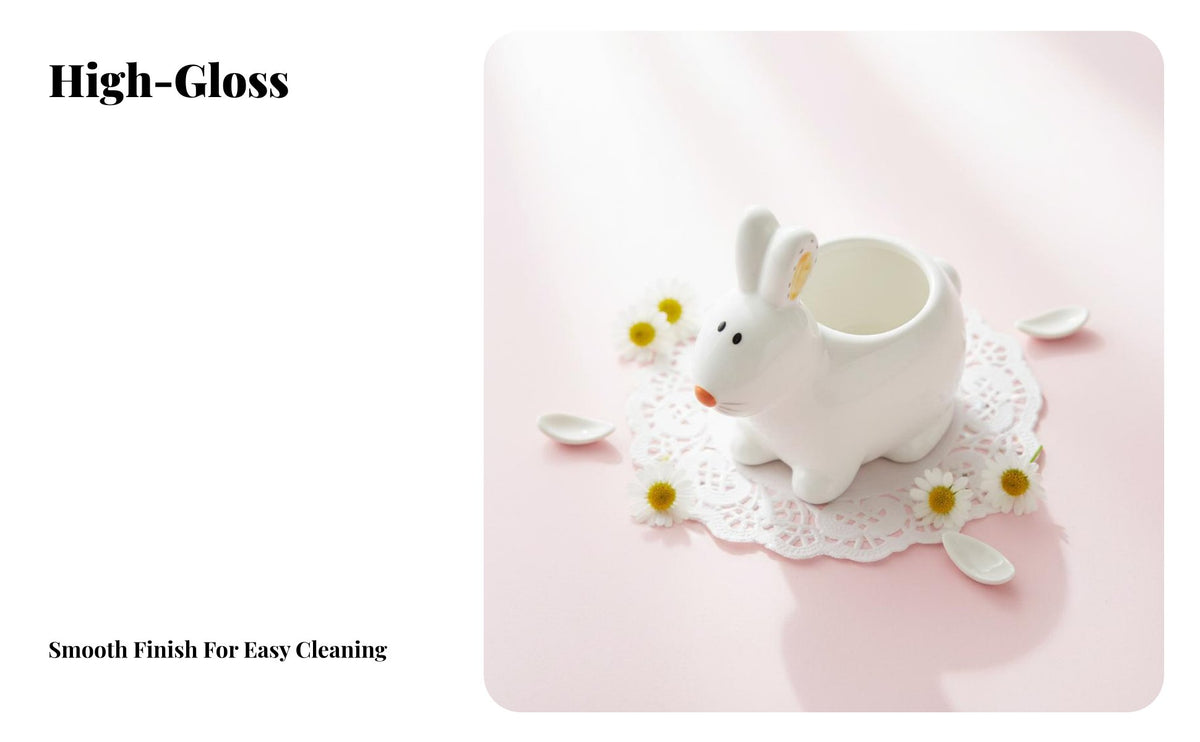Ceramic Egg Cup Embossed Details Ceramic Bunny Egg Cup High-Temperature Fired Tableware for Kids