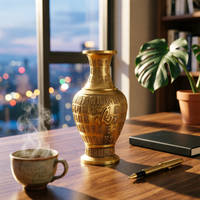 Embossed Brass Vase Flared Rim Gold-Toned Decorative Vase Modern