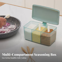 Multi-Compartment Seasoning Box Compartmentalized Design Divided Seasoning Holder with Lid Space Saving Divided Condiment Jar with Spoons