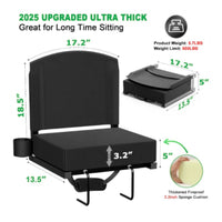 Padded Foldable Stadium Seat with Backrest Folding Portable Bleacher Seat with Hooks Non-Slip Stadium Chair with Cup Holder Lightweight for Spectators