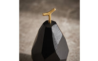 Metal Pear Statue with Golden Stemmed Faceted Fruit Sculpture Sculptural Figurine for Bookshelf
