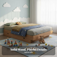 Space-Saving Design Solid Wood Kids Storage Bed No Box Coil Needed Kids Bed Frame with Storage Low Profile children's Furniture Anti-Collision Base for Toddlers, Parents, Bedroom, Small Apartment, Home