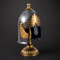 Gold Trim Silver Roman Helmet Ornament Lustrous Finish Roman Warrior Helmet Tabletop Decoration Home Decor for Bar, Restaurant