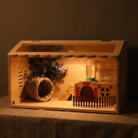 Wooden Pet House Breeding Box with Sliding Acrylic Panel, Large Nursery Box Quail Habitat, Transparent Bird Breeding House Wooden Guinea Pig Cage