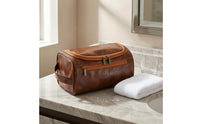 Front Zipper Pocket Barrel Toiletry Bag PU Leather Cosmetic Bag Glossy Finish Travel Cosmetics Case