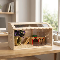 Wooden Pet House Breeding Box with Sliding Acrylic Panel, Large Nursery Box Quail Habitat, Transparent Bird Breeding House Wooden Guinea Pig Cage